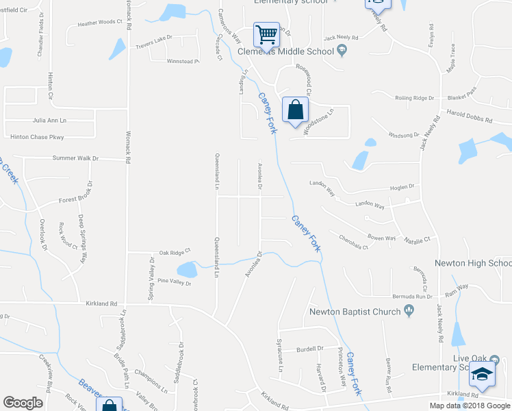 map of restaurants, bars, coffee shops, grocery stores, and more near 225 Avonlea Drive in Covington