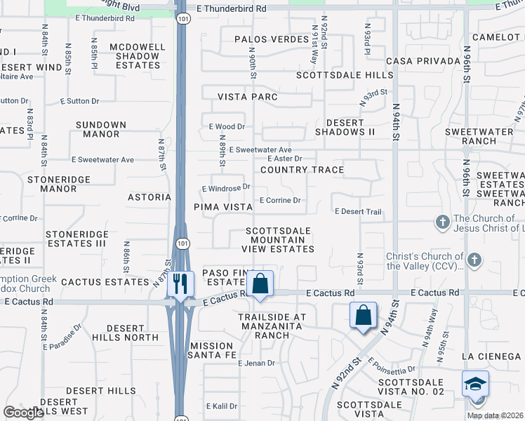 map of restaurants, bars, coffee shops, grocery stores, and more near 9013 East Corrine Drive in Scottsdale