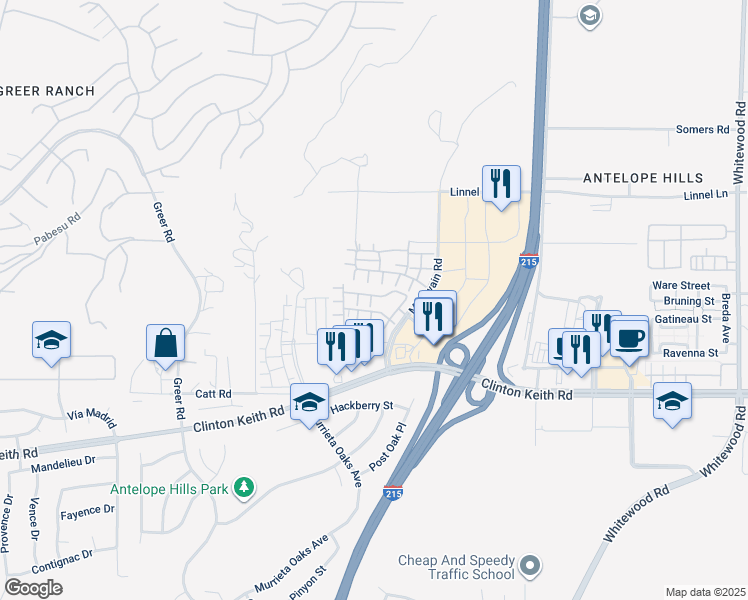 map of restaurants, bars, coffee shops, grocery stores, and more near 27524 Viridian Street in Murrieta
