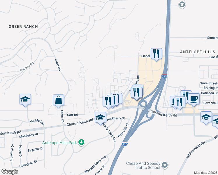 map of restaurants, bars, coffee shops, grocery stores, and more near 37437 Gentlebrook Court in Murrieta