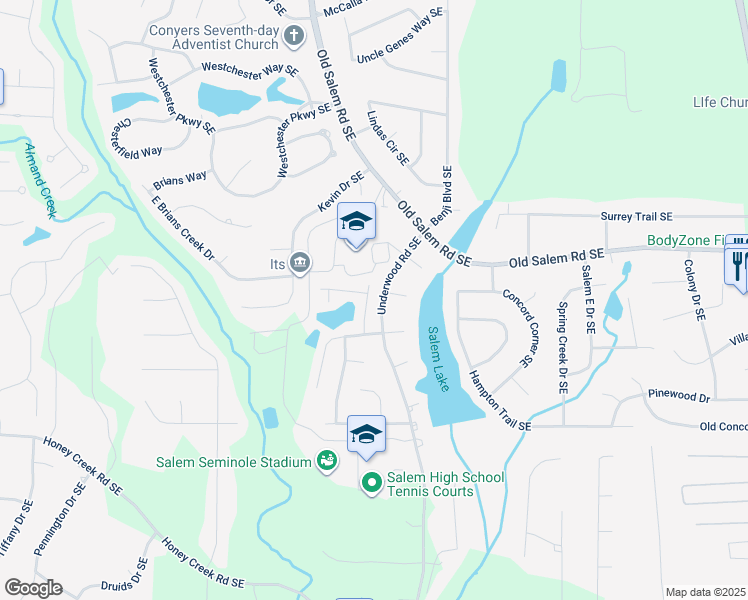 map of restaurants, bars, coffee shops, grocery stores, and more near 3461 Southgate Trail Southeast in Conyers