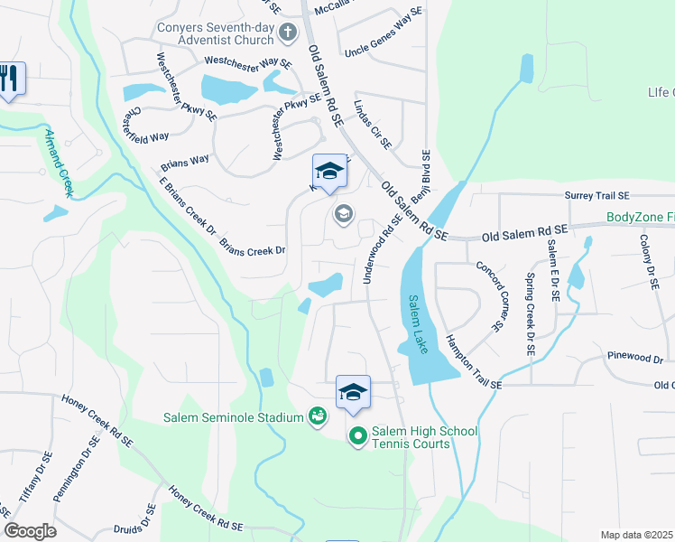 map of restaurants, bars, coffee shops, grocery stores, and more near 1771 Southgate Lane Southeast in Conyers