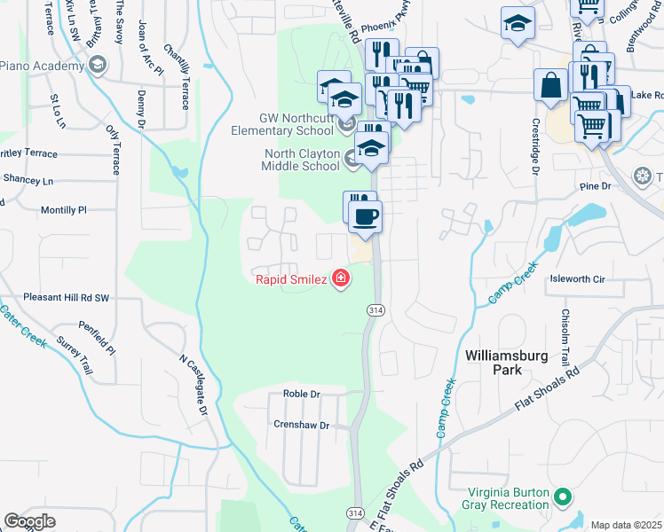map of restaurants, bars, coffee shops, grocery stores, and more near 1695 Broad River Road in Atlanta