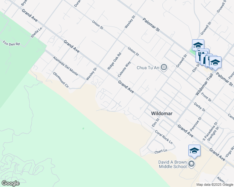 map of restaurants, bars, coffee shops, grocery stores, and more near Wilson Street in Wildomar