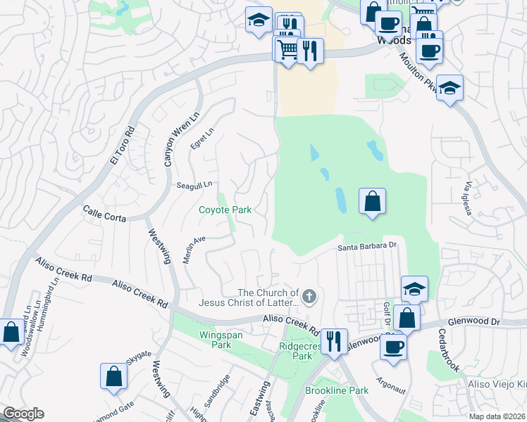 map of restaurants, bars, coffee shops, grocery stores, and more near 4024 Calle Sonora Este in Laguna Woods