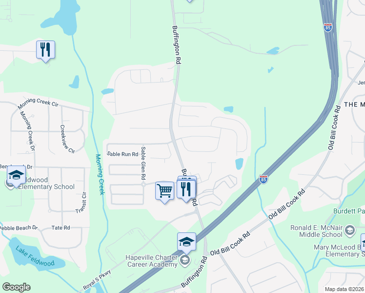 map of restaurants, bars, coffee shops, grocery stores, and more near 5405 Sable Bay Point in Atlanta