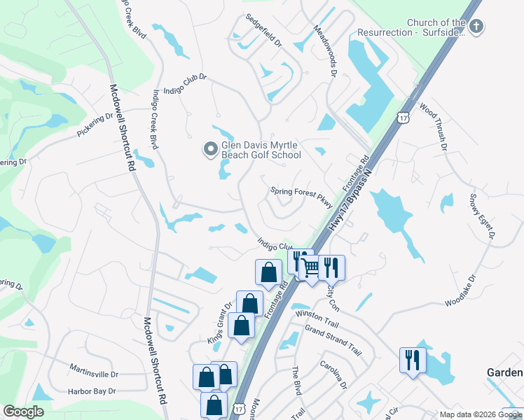 map of restaurants, bars, coffee shops, grocery stores, and more near 9412 Chicory Lane in Murrells Inlet