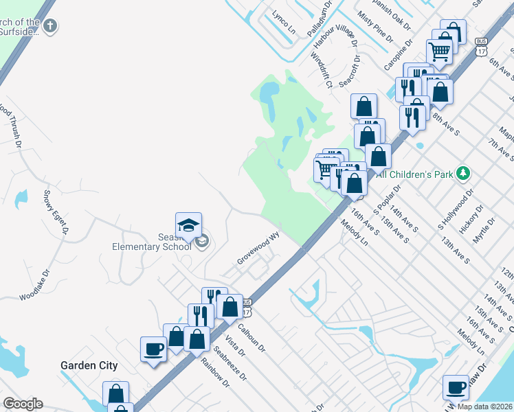 map of restaurants, bars, coffee shops, grocery stores, and more near 1004 Ray Costin Way in Murrells Inlet