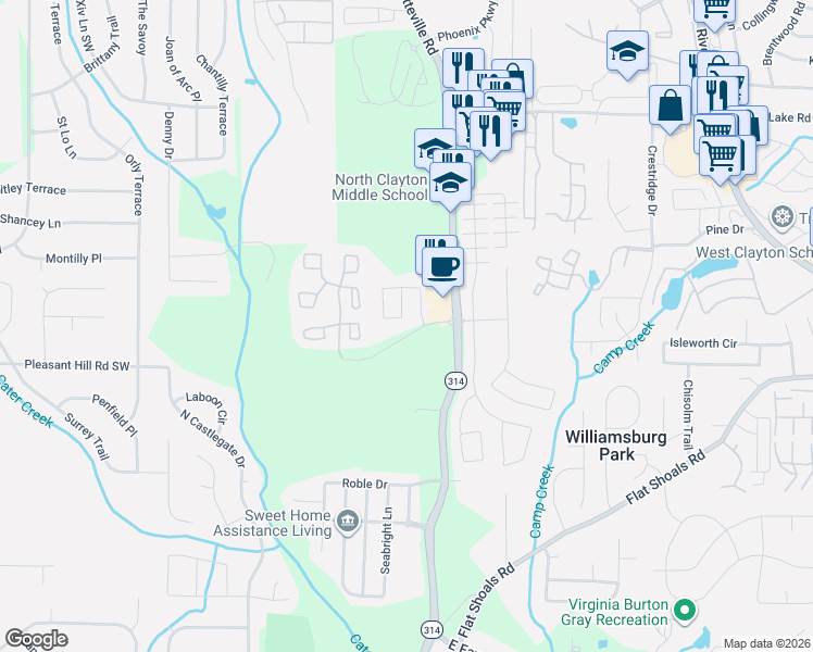map of restaurants, bars, coffee shops, grocery stores, and more near 1695 Broad River Road in Atlanta