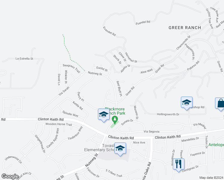 map of restaurants, bars, coffee shops, grocery stores, and more near 36195 Darcy Place in Murrieta