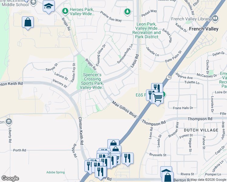 map of restaurants, bars, coffee shops, grocery stores, and more near 35766 Elk Lane in Murrieta