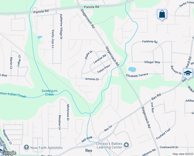 map of restaurants, bars, coffee shops, grocery stores, and more near 3740 Arminto Drive in Ellenwood