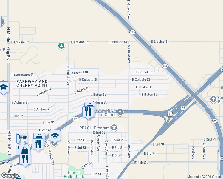map of restaurants, bars, coffee shops, grocery stores, and more near 2920 East Baylor Street in Lubbock