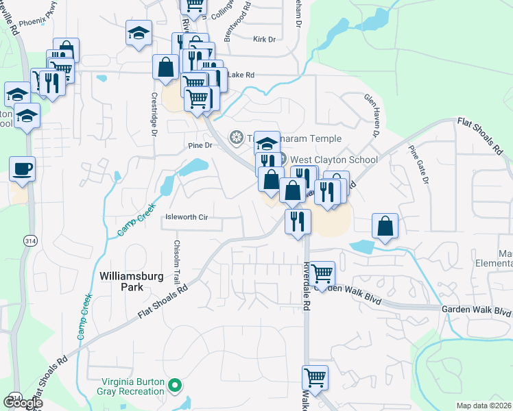 map of restaurants, bars, coffee shops, grocery stores, and more near 5722 Shoals Place Trail in Atlanta