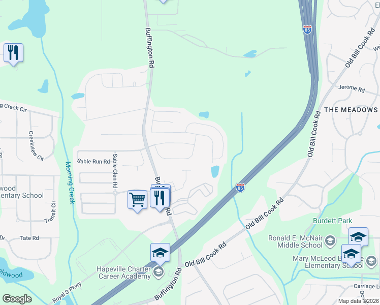 map of restaurants, bars, coffee shops, grocery stores, and more near 5650 Sable Bay Point in Atlanta