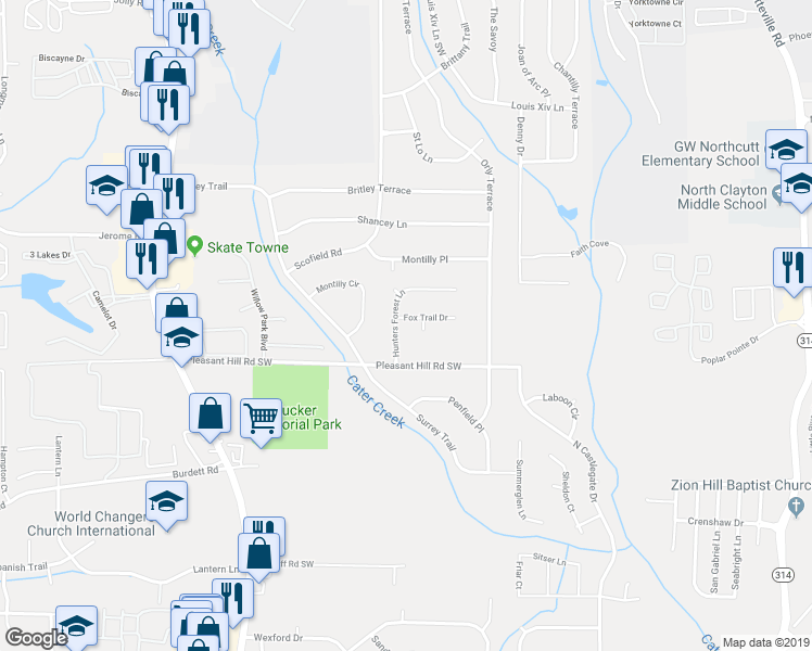 map of restaurants, bars, coffee shops, grocery stores, and more near 315 Fox Trail Drive in Atlanta