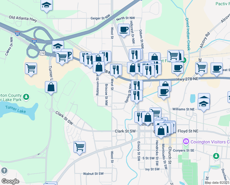 map of restaurants, bars, coffee shops, grocery stores, and more near 3252 West Street in Covington
