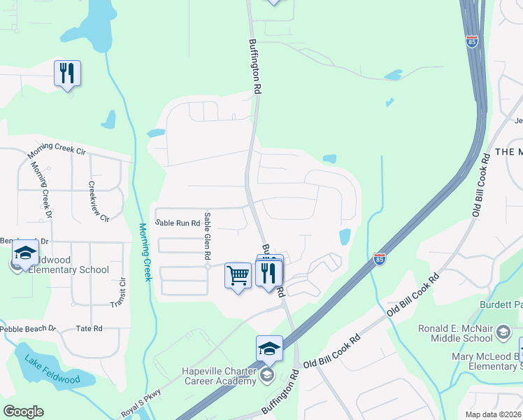map of restaurants, bars, coffee shops, grocery stores, and more near 5425 Sable Bay Point in Atlanta