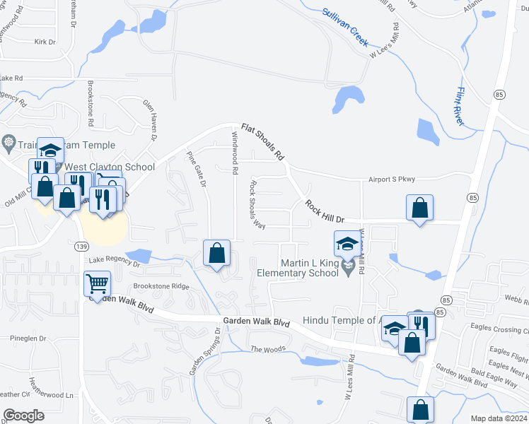 map of restaurants, bars, coffee shops, grocery stores, and more near 870 Pine Shoals Drive in Atlanta