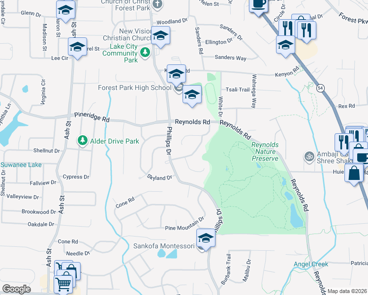 map of restaurants, bars, coffee shops, grocery stores, and more near 1077 Reynolds Court in Morrow