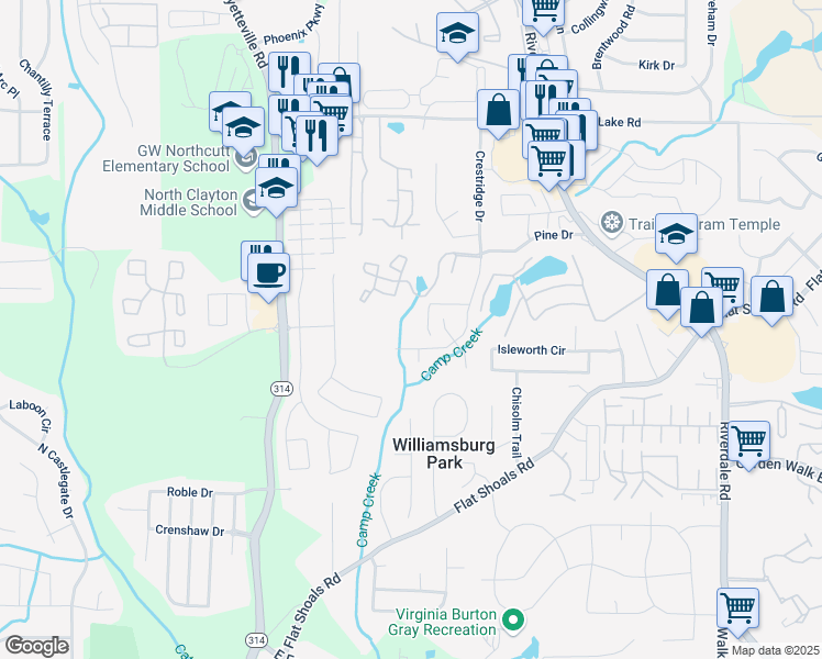 map of restaurants, bars, coffee shops, grocery stores, and more near 1597 Pine Drive in Atlanta