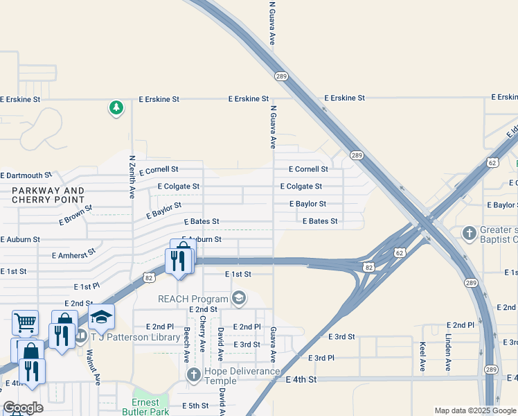 map of restaurants, bars, coffee shops, grocery stores, and more near 2934 East Baylor Street in Lubbock
