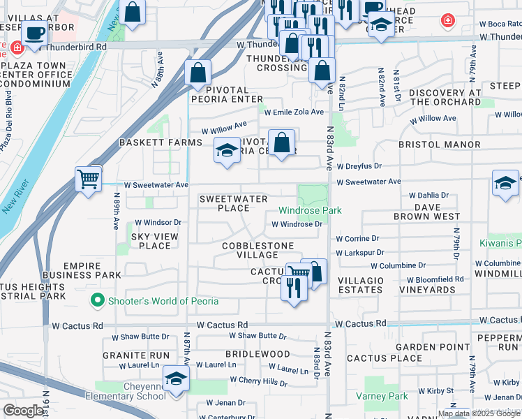 map of restaurants, bars, coffee shops, grocery stores, and more near 12732 North 84th Lane in Peoria