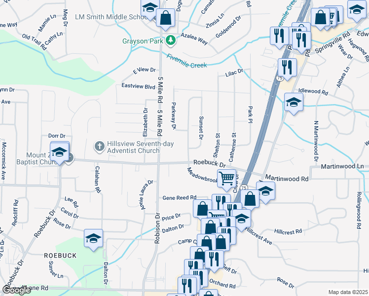 map of restaurants, bars, coffee shops, grocery stores, and more near 816 Meadowbrook Drive in Birmingham