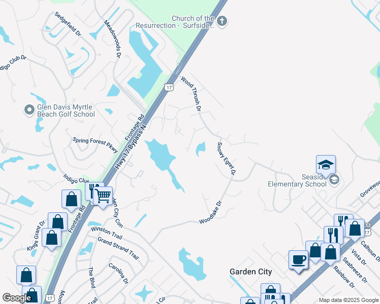 map of restaurants, bars, coffee shops, grocery stores, and more near 2123 Green Heron Drive in Murrells Inlet