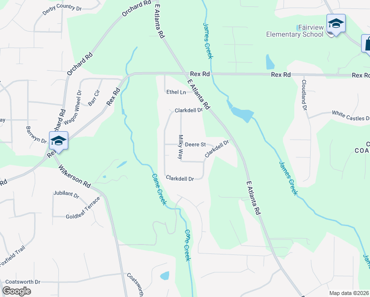 map of restaurants, bars, coffee shops, grocery stores, and more near 413 Milky Way in Stockbridge