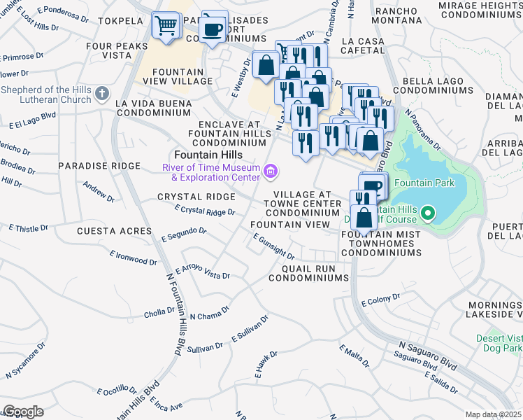 map of restaurants, bars, coffee shops, grocery stores, and more near 12627 North La Montana Drive in Fountain Hills