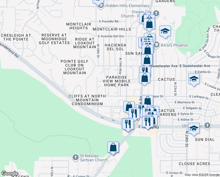 map of restaurants, bars, coffee shops, grocery stores, and more near 1913 East Louise Drive in Phoenix