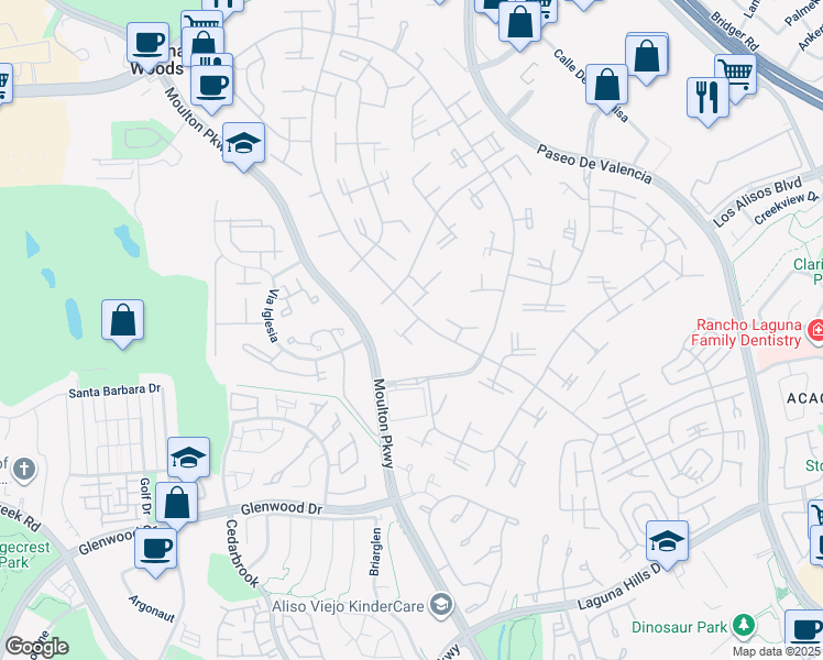 map of restaurants, bars, coffee shops, grocery stores, and more near 466 Avenida Sevilla in Laguna Woods
