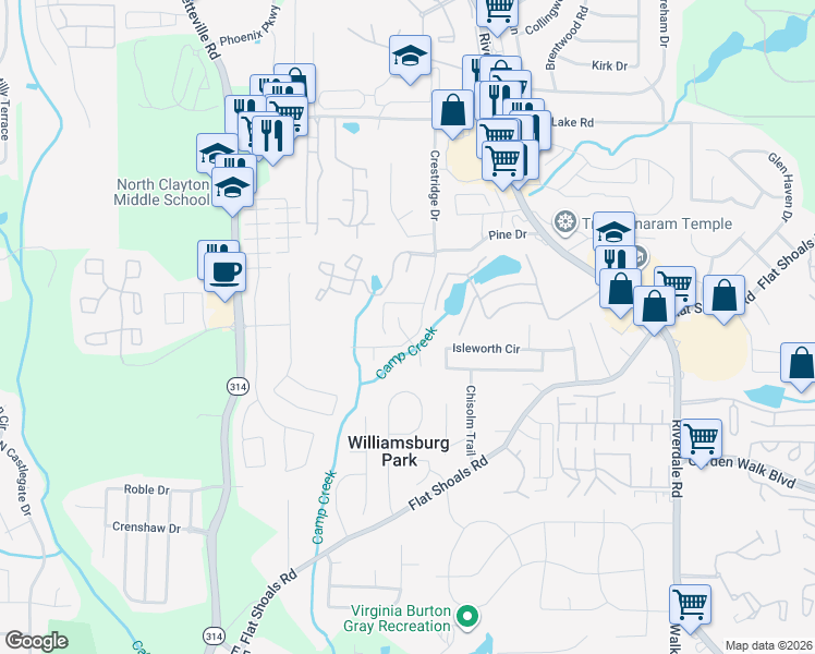 map of restaurants, bars, coffee shops, grocery stores, and more near 1564 Norman Crossing in Atlanta