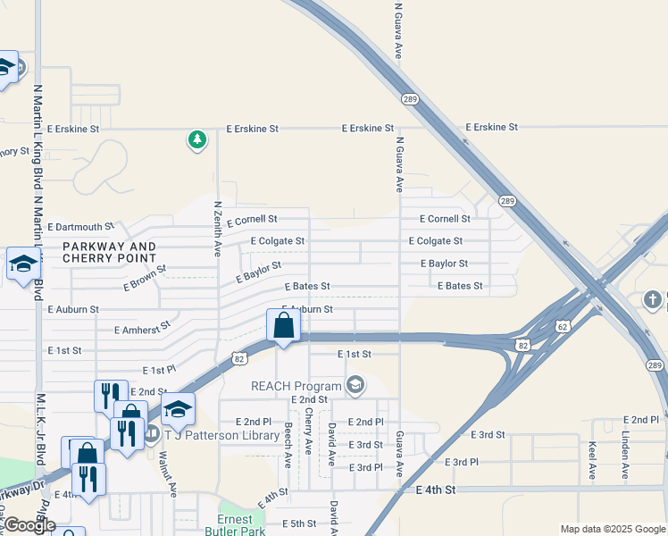 map of restaurants, bars, coffee shops, grocery stores, and more near 2920 East Baylor Street in Lubbock