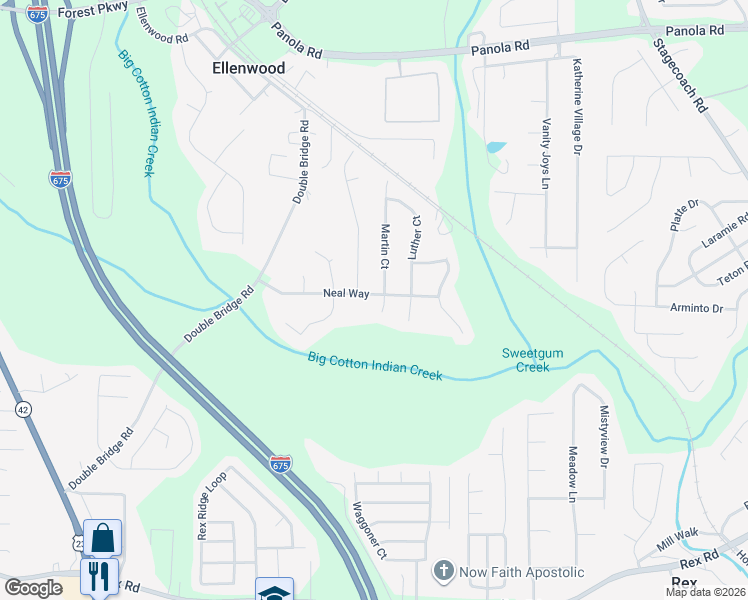map of restaurants, bars, coffee shops, grocery stores, and more near 3283 Neal Way in Ellenwood