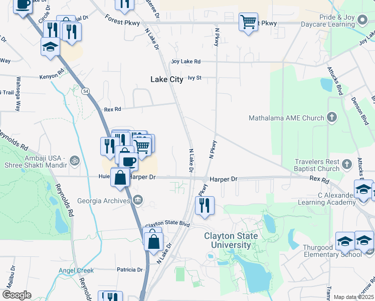 map of restaurants, bars, coffee shops, grocery stores, and more near 5631 North Lake Drive in Lake City