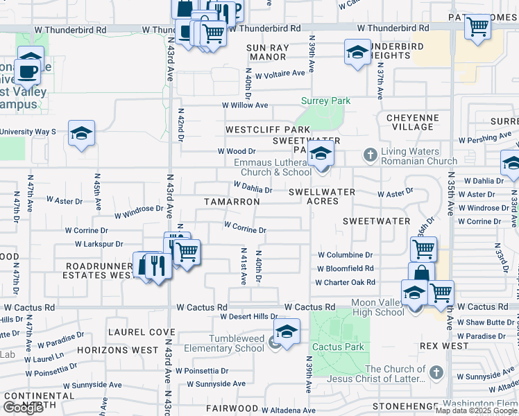 map of restaurants, bars, coffee shops, grocery stores, and more near 4015 West Aster Drive in Phoenix