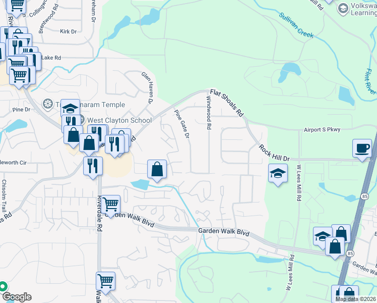 map of restaurants, bars, coffee shops, grocery stores, and more near 5635 Pine Gate Drive in Atlanta