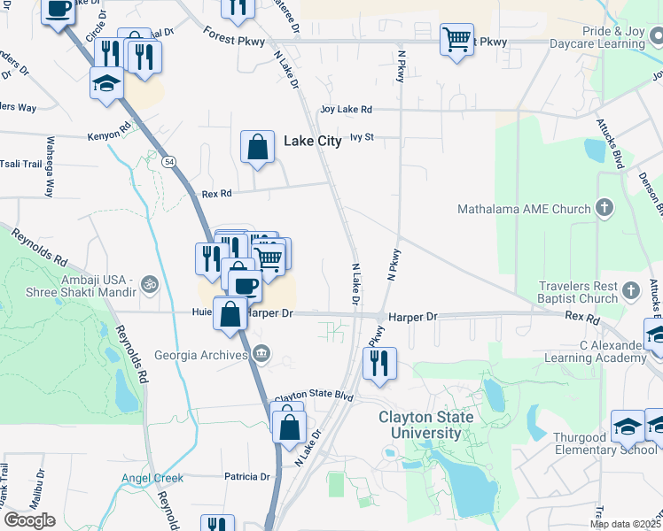 map of restaurants, bars, coffee shops, grocery stores, and more near 5642 Waterford Court in Lake City