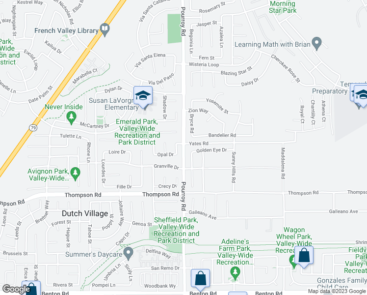 map of restaurants, bars, coffee shops, grocery stores, and more near 35812 Pourroy Road in Winchester