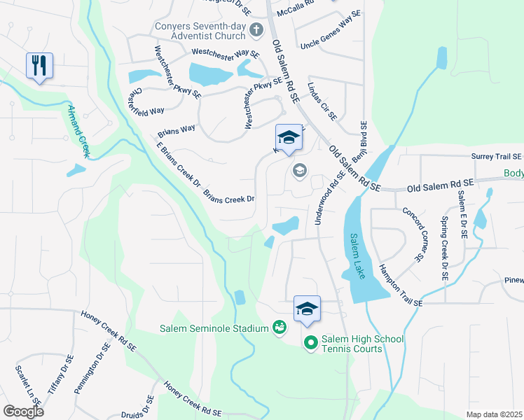 map of restaurants, bars, coffee shops, grocery stores, and more near 1935 Kevin Drive Southeast in Conyers