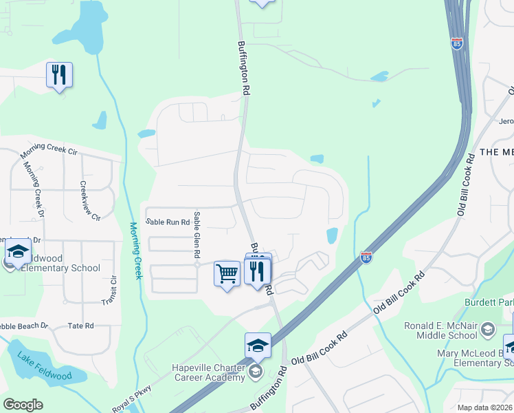 map of restaurants, bars, coffee shops, grocery stores, and more near 5405 Sable Bay Point in Atlanta