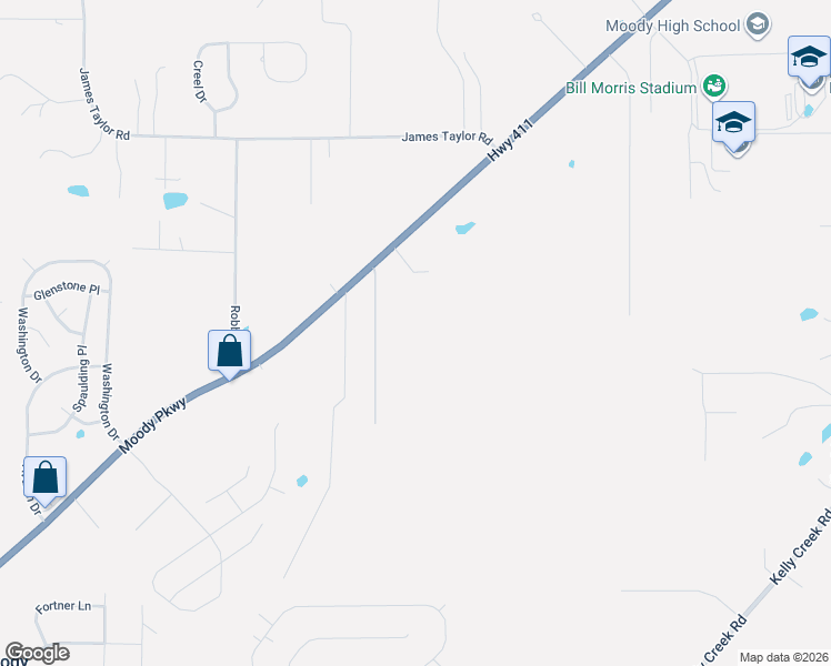 map of restaurants, bars, coffee shops, grocery stores, and more near 3512 Moody Parkway in Moody
