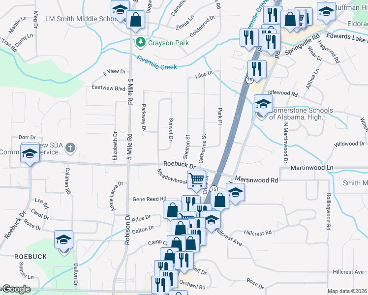 map of restaurants, bars, coffee shops, grocery stores, and more near 816 Shelton Street in Birmingham