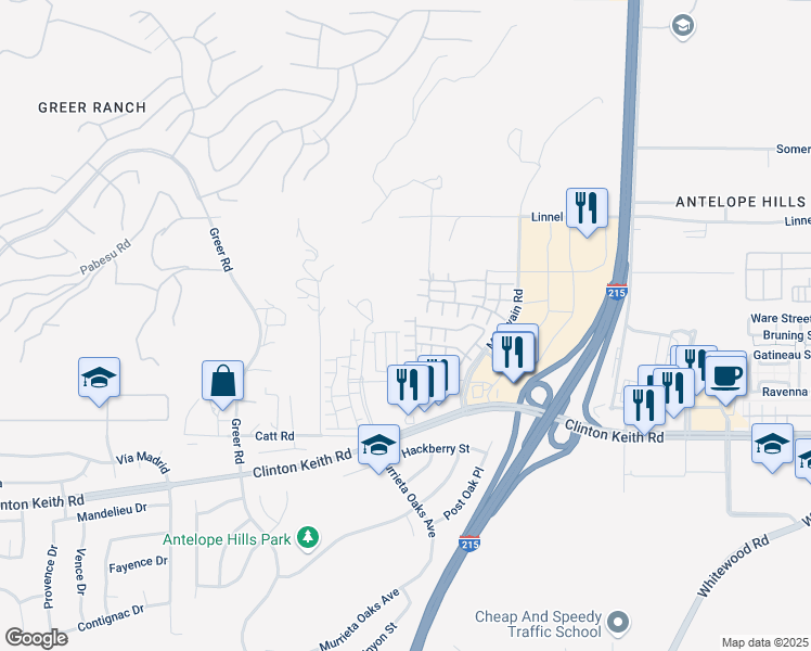 map of restaurants, bars, coffee shops, grocery stores, and more near 37437 Gentlebrook Court in Murrieta
