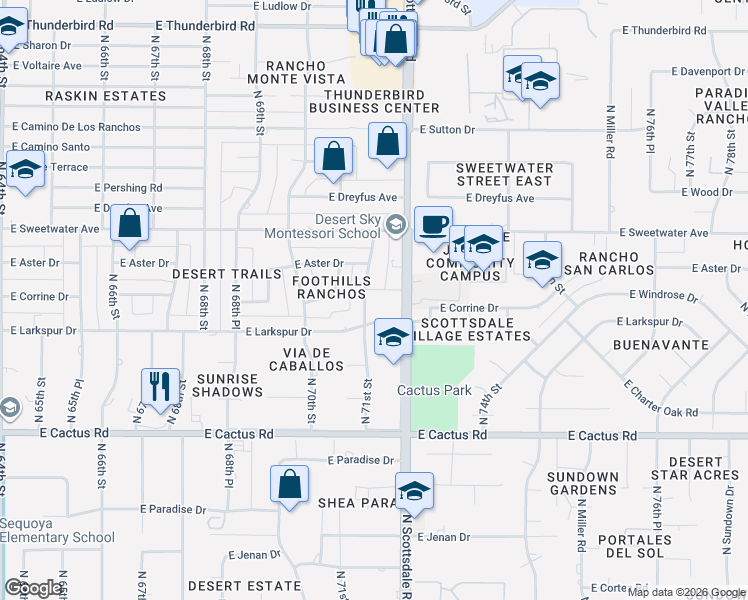 map of restaurants, bars, coffee shops, grocery stores, and more near 12617 North 71st Street in Scottsdale