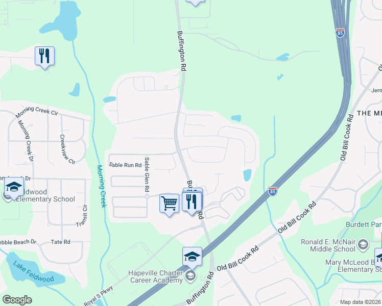 map of restaurants, bars, coffee shops, grocery stores, and more near 5405 Sable Bay Point in Atlanta