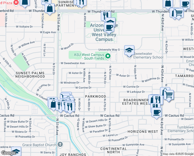 map of restaurants, bars, coffee shops, grocery stores, and more near 4805 West Rosewood Drive in Glendale