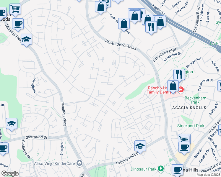map of restaurants, bars, coffee shops, grocery stores, and more near 536 Via Estrada in Laguna Woods